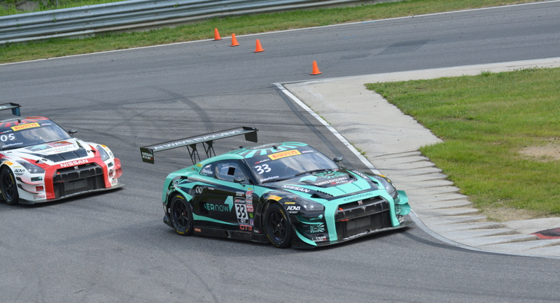 JD Davidson’s AE Replay XD Nissan GT Academy Nissan GT-R GT3 leads Bryan Heitkotter’s AE Replay XD Nissan GT Academy Nissan GT-R GT3